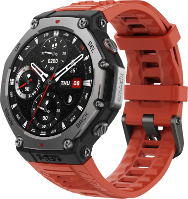 Смарт-часы Amazfit T-Rex 3 A2323 48.5мм 1.5" AMOLED корп.темно-серый рем.красный разм.брасл.:145-210мм (1746757)
