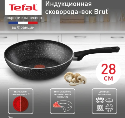 Сковорода ВОК (WOK) Tefal Brut 04220628 круглая 28см ручка несъемная (без крышки) черный (9100049056)