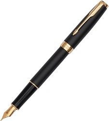 Ручка перьев. Parker Sonnet Core F528 (1931516) Matte Black GT F сталь нержавеющая подар.кор.