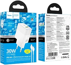 Сетевое зар./устр. Hoco CS112A Lounge PD30W+QC3.0 with cable 30W (PD+QC) белый (80417)