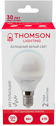 Лампа светодиодная Thomson TH-B2315 6Вт цок.:E14 шар 220B св.свеч.бел.хол. Globe (упак.:1шт)