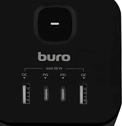 Сетевой разветвитель Buro BU-PW3UC-Plus-B (3 розетки) черный (коробка)