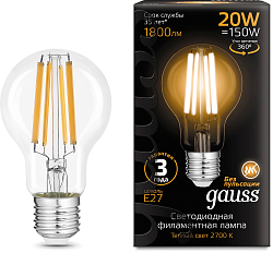 Лампа светодиодная Gauss Filament 102902120 20Вт цок.:E27 груша 220B св.свеч.бел.теп. (упак.:10шт)