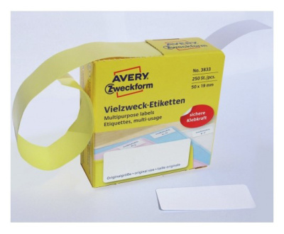 Этикетки Avery Zweckform 3833 50x19мм 250шт на листе/70г/м2/белый самоклей. универсальная
