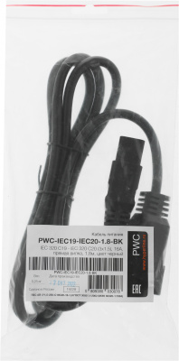 Шнур питания Hyperline PWC-IEC19-IEC20-1.8-BK C19-C20 проводник.:3x1.5мм2 1.8м 250В 16А (упак.:1шт) черный