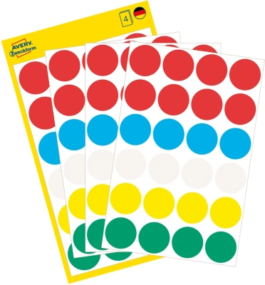 Этикетки Avery Zweckform 3089 24шт на листе диаметр 18мм/70г/м2/4л./ассорти самоклей. универсальная