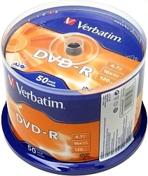Диск DVD-R Verbatim 4.7Gb 16x Cake Box (50шт) (43548)