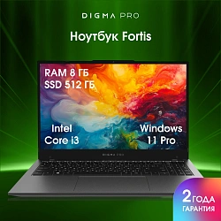 Ноутбук Digma Pro Fortis Core i3 1005G1 8Gb SSD512Gb Intel UHD Graphics 15.6" IPS FHD (1920x1080) Windows 11 Pro grey WiFi BT Cam 4250mAh (DN15P3-8DXW03)