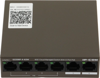 Коммутатор IP-Com G2206P-4-63W (L2) 6x1Гбит/с 4PoE 58W управляемый