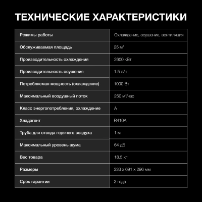 Кондиционер мобильный Hyundai HPAC-09-2 белый площ.25м2