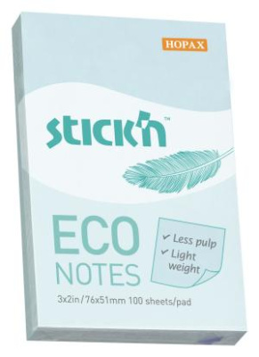 Блок самоклеящийся бумажный Stick`n ECO 21743 51x76мм 100лист. 60г/м2 пастель голубой