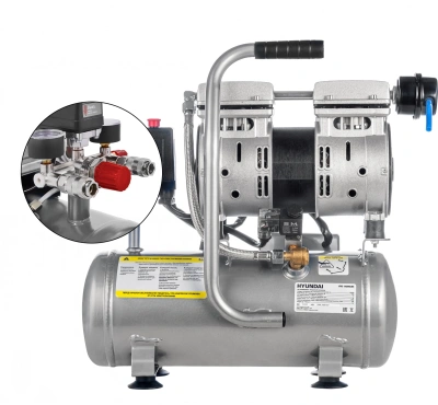 Компрессор поршневой Hyundai HYC 14206LMS безмасляный 140л/мин 6л 750Вт серебристый