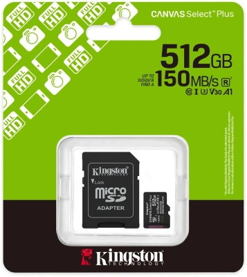 Флеш карта microSDXC 512GB Kingston SDCS3/512GB Canvas Select Plus + adapter