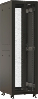 Шкаф коммутационный Hyperline (TTBR-4268-DD-RAL9004) напольный 42U 600x800мм пер.дв.перфор. задн.дв.перфор. 2 бок.пан. 800кг черный 710мм 2055мм IP20 сталь