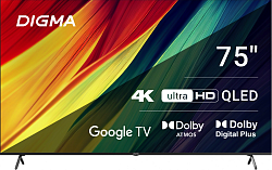 Телевизор QLED Digma 75" DM-LED75UQB31 Google TV Frameless Metal черный/черный 4K Ultra HD 60Hz MEMC DVB-T DVB-T2 DVB-C DVB-S DVB-S2 USB WiFi Smart TV