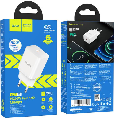 Сетевое зар./устр. Hoco N27 White 20W 3A+2.22A+1.67A (PD+QC+AFC) USB-C универсальное белый