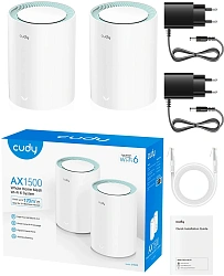 Бесшовный Mesh роутер Cudy M1500 (M1500(2-PACK)) AX1500 10/100/1000BASE-TX белый (упак.:2шт)