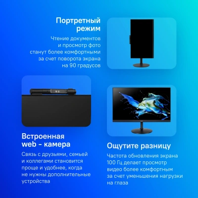 Монитор Acer 23.8" CB242YD3bmiprcx черный IPS LED 1ms 16:9 HDMI M/M Cam матовая HAS Piv 250cd 178гр/178гр 1920x1080 100Hz FreeSync VGA DP FHD USB 6.08кг