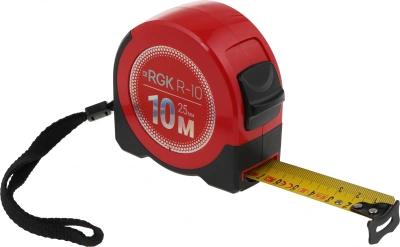 Рулетка строительная RGK R10 дл.полотна 10м изм.шкала в см зацеп простой красный/черный (755986)