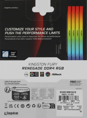 Память DDR4 16GB 3200MHz Kingston KF432C16RB12A/16 Fury Renegade RGB RTL Gaming PC4-25600 CL16 DIMM 288-pin 1.35В dual rank с радиатором Ret