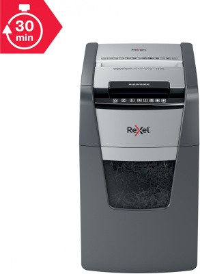 Шредер Rexel Optimum AutoFeed 130X черный с автоподачей (секр.P-4) фрагменты 130лист. 44лтр. скрепки скобы пл.карты