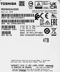 Жесткий диск Toshiba SATA-III 4TB MG08ADA400N Desktop Enterprise Capacity 512N (7200rpm) 256Mb 3.5"