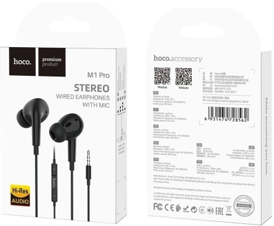 Гарнитура внутриканальные Hoco M1 Pro 1.2м черный проводные в ушной раковине (M1)