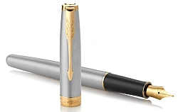Ручка перьев. Parker Sonnet Core F527 (1931504) Stainless Steel GT F сталь нержавеющая подар.кор.