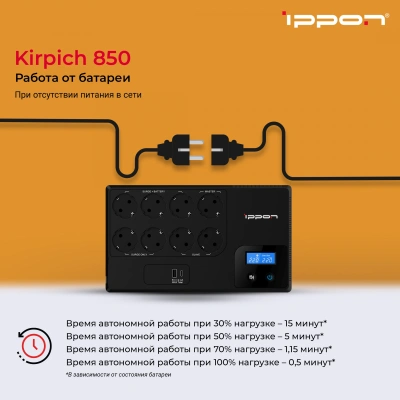 Источник бесперебойного питания Ippon Kirpich 850 480Вт 850ВА черный