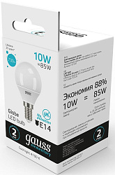 Лампа светодиодная Gauss Elementary 10Вт цок.:E14 шар 220B св.свеч.бел.нейт. (упак.:10шт) (53120)