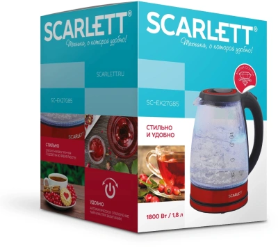 Чайник электрический Scarlett SC-EK27G85 1.8л. 1800Вт красный/черный корпус: стекло