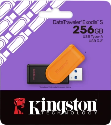 Флеш Диск Kingston 256GB DataTraveler Exodia S DTXS/256GB USB3.2 оранжевый/черный