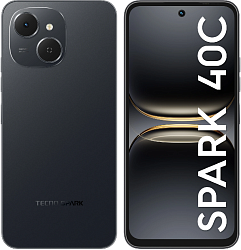 Смартфон Tecno Spark 40C 128Gb 4Gb черный моноблок 3G 4G 2Sim 6.67" 720x1600 Android 15 13Mpix 802.11 a/b/g/n/ac/ax GPS GSM900/1800 Protect FM microSD max1024Gb