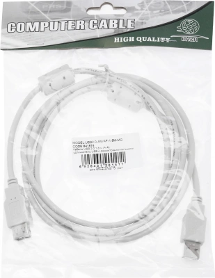 Кабель-удлинитель Ningbo USB A(m) USB A(f) 1.8м (USB2.0-AM/AF-1.8M-MG) феррит.кольца