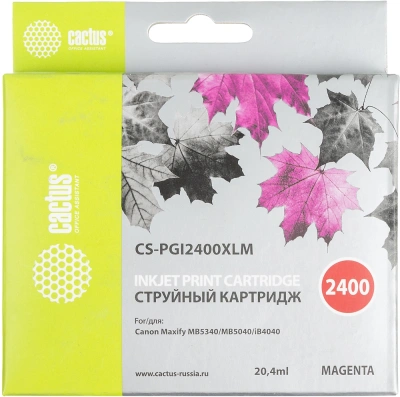 Картридж струйный Cactus CS-PGI2400XLM PGI-2400XLM пурп.пигм. (20.4мл) для Canon MAXIFY iB4040/ МВ5040/ МВ5340