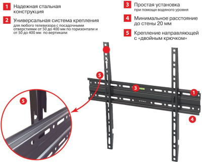 Кронштейн для телевизора Arm Media PLASMA-3 new черный 22"-65" макс.55кг настенный фиксированный