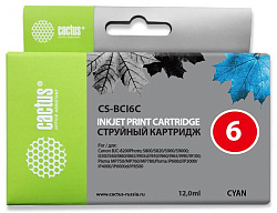 Картридж струйный Cactus CS-BCI6C голубой (12мл) для Canon S800/ S820/ S900/ S9000; i550/ i560/ i860/ i865/ i905D/ i950S/ i960x/ i965/ i990/ i9100/ i9950; JX500; MP750/ MP760; iP600D/ iP3000/ iP600D/ iP8500; BJC-8200 Photo с чипом