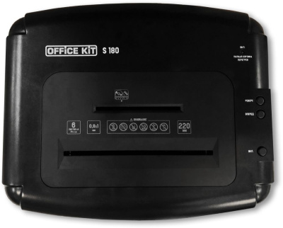 Шредер Office Kit S180 (0,8x1) черный (секр.P-7) фрагменты 5лист. 32лтр. пл.карты CD