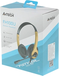 Наушники с микрофоном A4Tech Fstyler FH100U желтый/черный 2м накладные USB оголовье (FH100U (BUMBLEBEE))