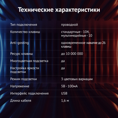 Клавиатура Оклик 700G Dynasty черный USB Multimedia for gamer LED