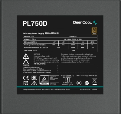Блок питания Deepcool ATX 750W PL750D 80+ bronze (20+4pin) APFC 120mm fan 8xSATA RTL
