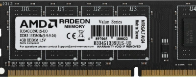 Память DDR3 4Gb 1333MHz AMD R334G1339U1S-UO OEM PC3-10600 CL9 DIMM 240-pin 1.5В OEM