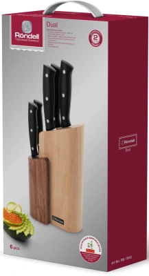 Набор ножей кухон. Rondell Dual RD-1943 компл.:6предм. с подставкой черный подар.коробка
