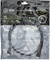 Кабель аудио-видео Cactus CS-HDMI.1.4-1 HDMI (m)/HDMI (m) 1м. позолоч.конт. черный