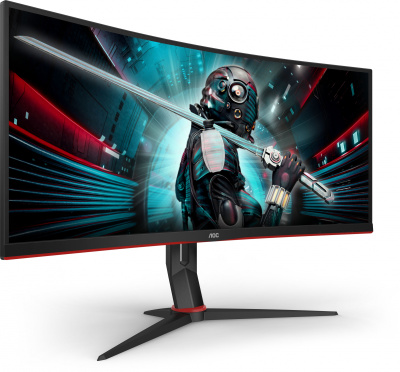 Монитор AOC 34" Gaming CU34G2X черный/красный VA LED 1ms 21:9 HDMI матовая HAS 300cd 178гр/178гр 3440x1440 144Hz FreeSync Premium DP Quad 2K (1440p) USB 8.1кг