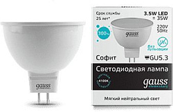 Лампа светодиодная Gauss Elementary MR16 3.5Вт цок.:GU5.3 спот 220B св.свеч.бел.нейт. MR16 (упак.:10шт) (13524)