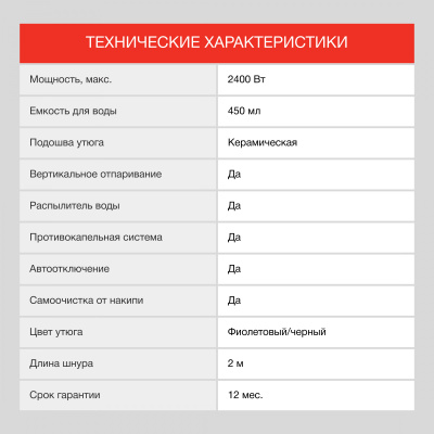 Утюг Starwind SIR7927 2400Вт фиолетовый/черный