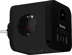 Сетевой разветвитель Buro BU-PW3UC-Plus-B (3 розетки) черный (коробка)