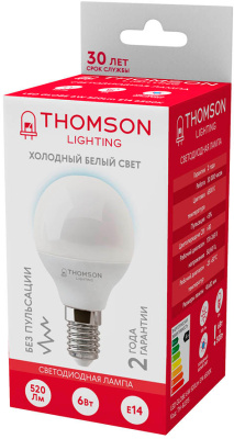 Лампа светодиодная Thomson TH-B2315 6Вт цок.:E14 шар 220B 6500K св.свеч.бел.хол. Globe (упак.:1шт)