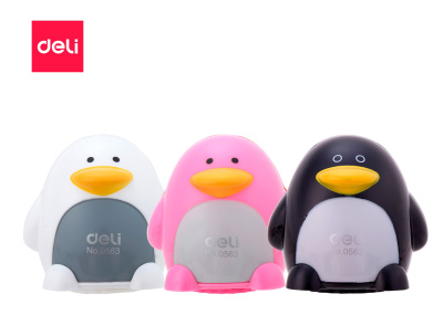Точилка для карандашей ручная Deli Пингвин E0563 2 отверстия пластик ассорти блистер